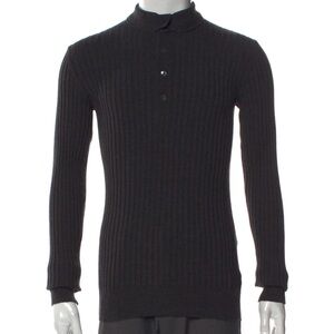 Dolce & Gabbana Black Ribbed Turtleneck Henley Sweater
